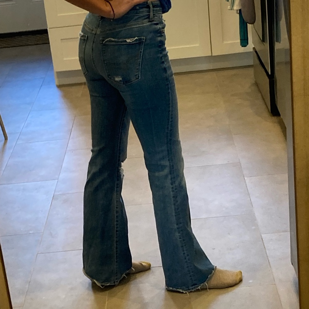 Blue American Eagle High Rise Stretch Flare Jeans